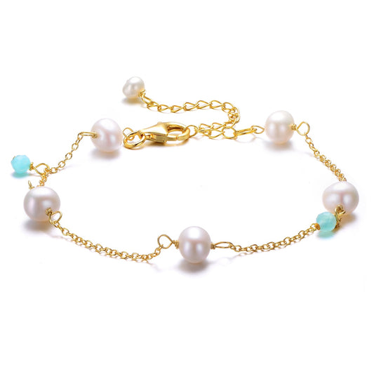 14K Gold Plated Bracelet With Lustrous Pearls