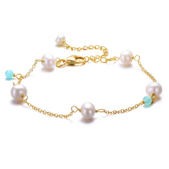 14K Gold Plated Bracelet With Lustrous Pearls