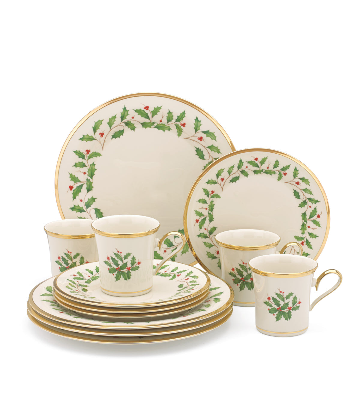  Lenox Holiday 12 Piece Set (Dinner, Salad, Mug) - Ivory - Bonton