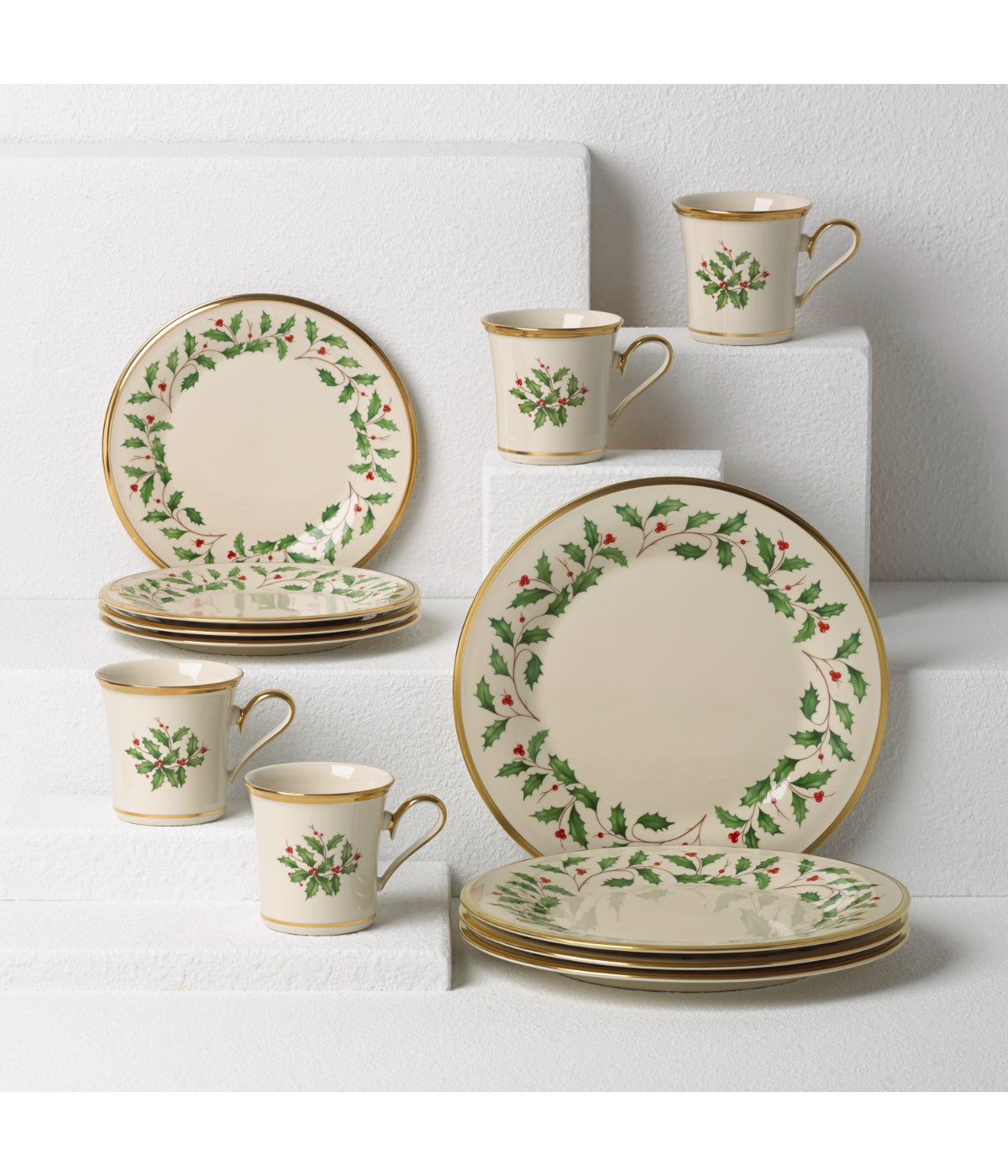  Lenox Holiday 12 Piece Set (Dinner, Salad, Mug) - Ivory - Bonton