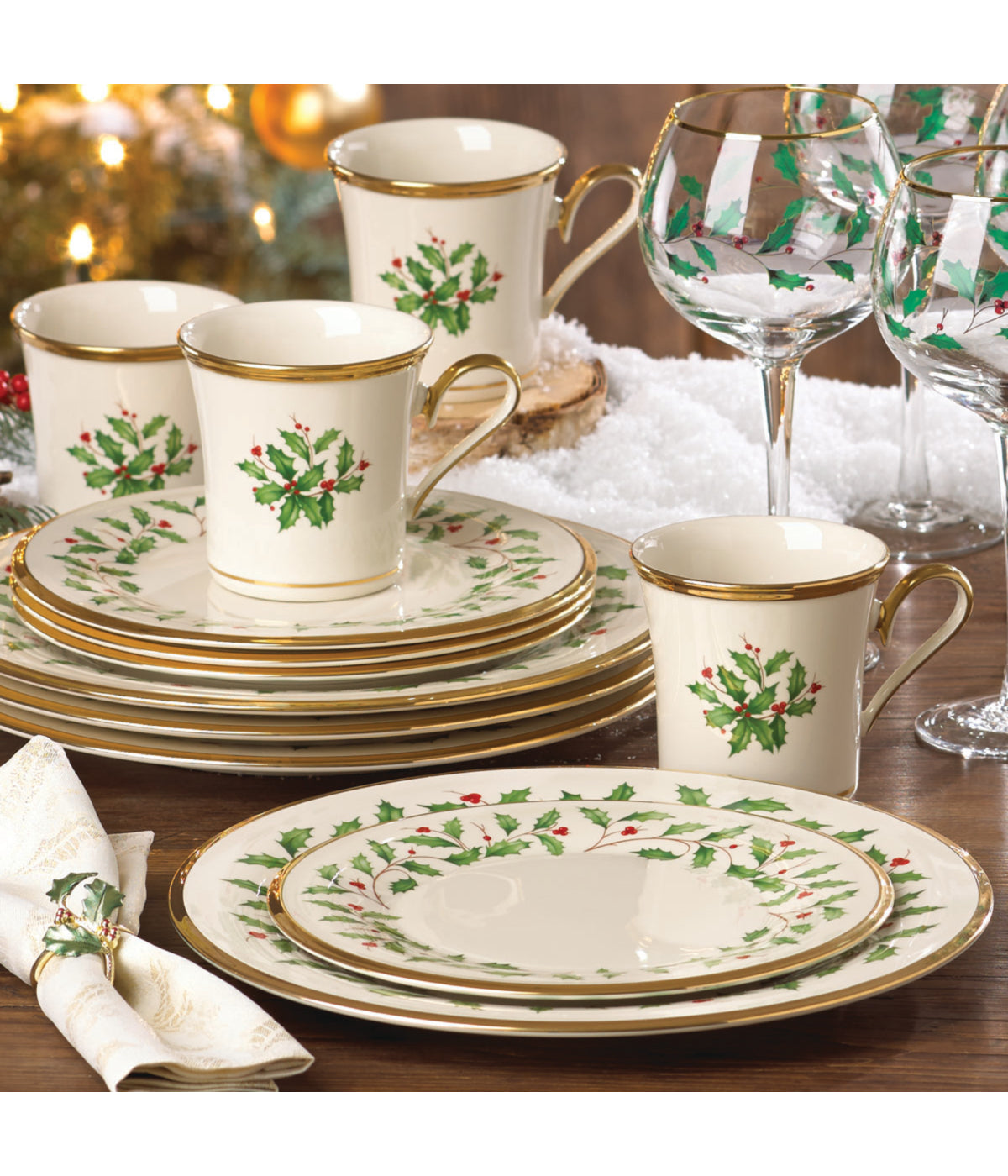  Lenox Holiday 12 Piece Set (Dinner, Salad, Mug) - Ivory - Bonton