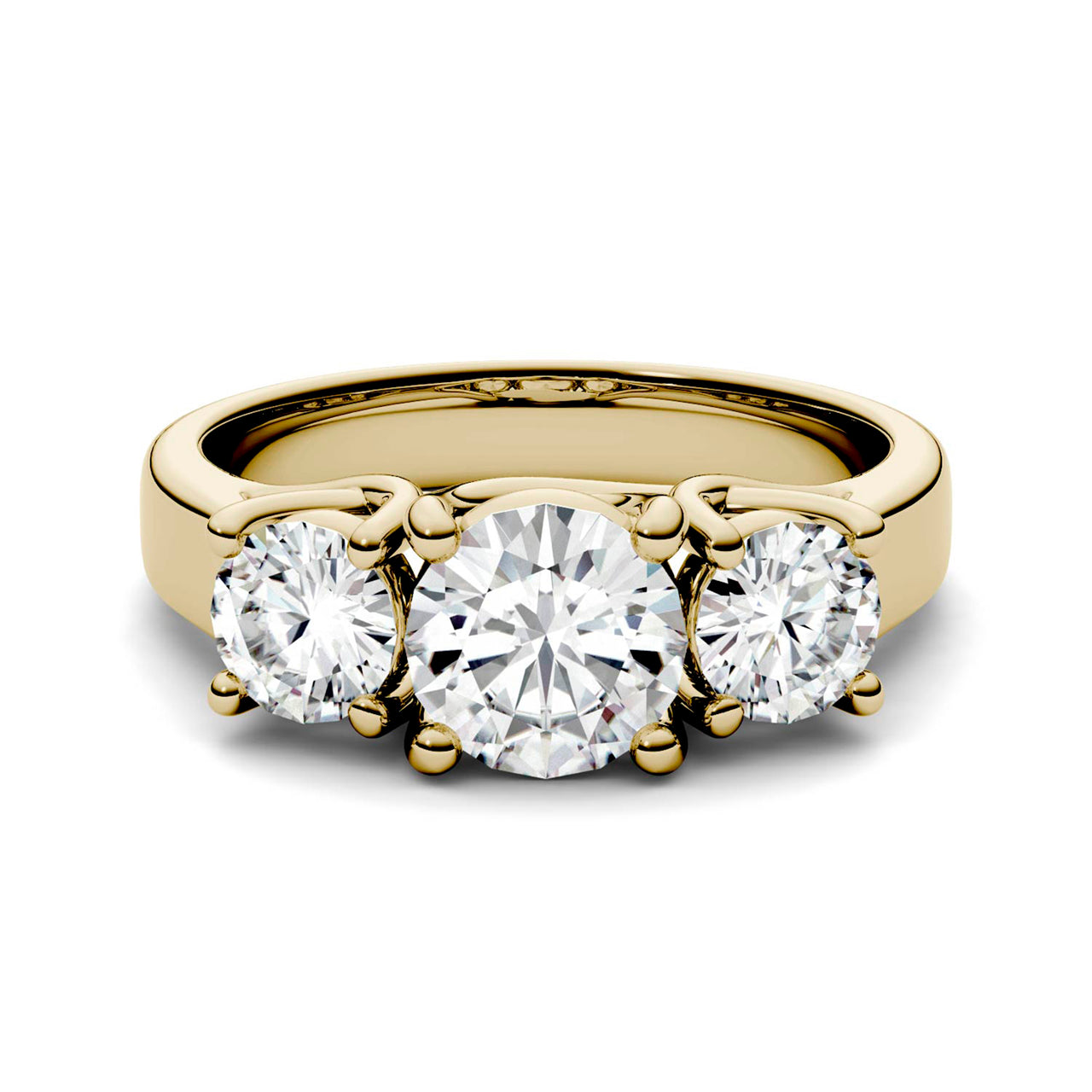  Charles & Colvard Charles & Colvard 2.00cttw Moissanite Three Stone Ring - Yellow Gold - Bonton