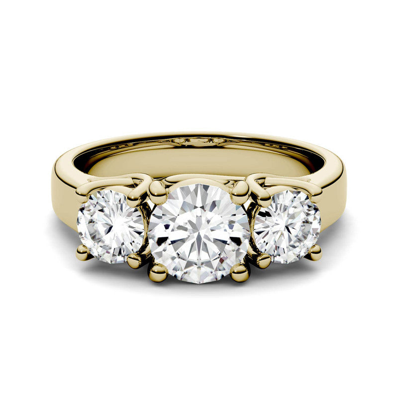  Charles & Colvard Charles & Colvard 2.00cttw Moissanite Three Stone Ring - Yellow Gold - Bonton