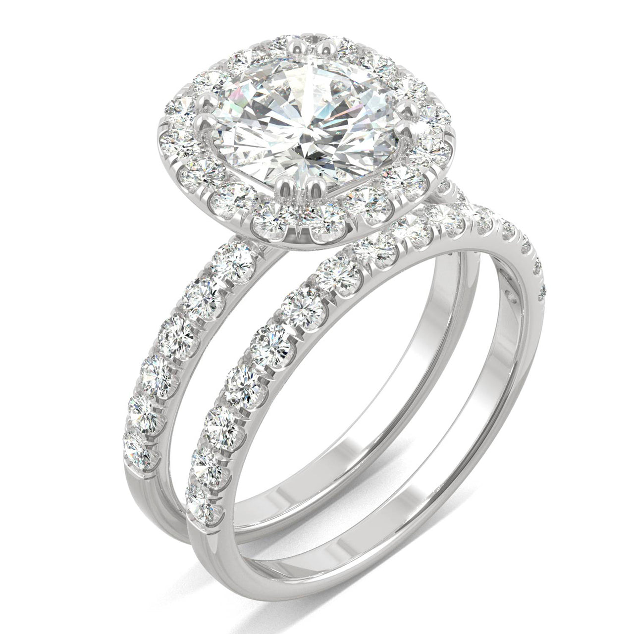  Charles & Colvard Charles & Colvard 2.87cttw Moissanite Halo Bridal Set - White Gold - Bonton