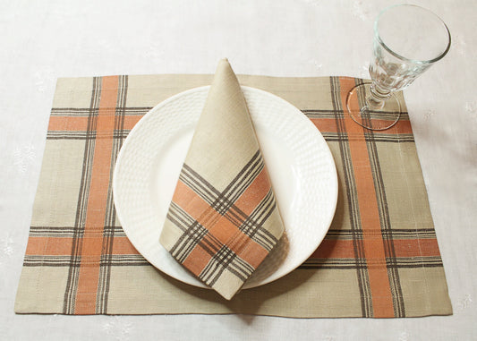 Boulevard Set of 6 Linen Placemats - Tan, Terracotta, Chocolate