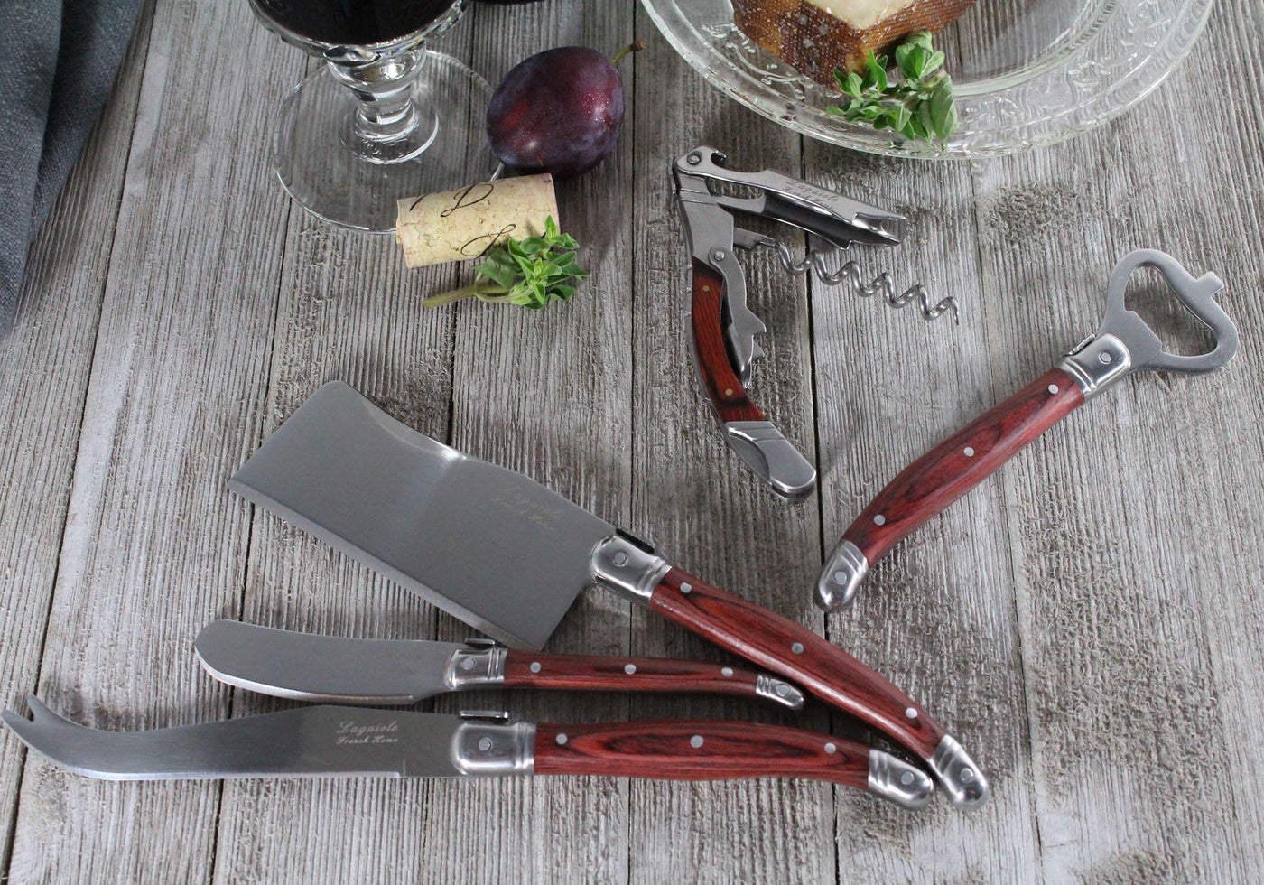  French Home Laguiole 5 Piece Cheese Knife and Wine Opener Set With Pakkawood Handles - Default Title - Bonton