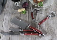 Laguiole 5 Piece Cheese Knife and Wine Opener Set With Pakkawood Handles