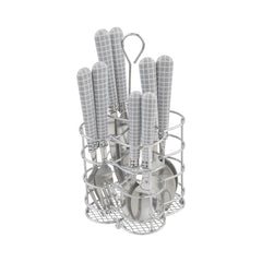 Bistro 16-Piece Stainless Steel Flatware Set, Service for 4, Geometric Grid