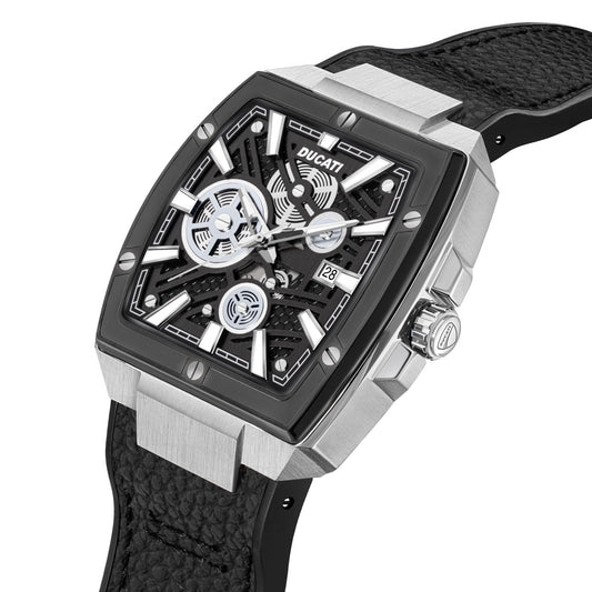 Ducati Analog Watch With Black Leather Strap