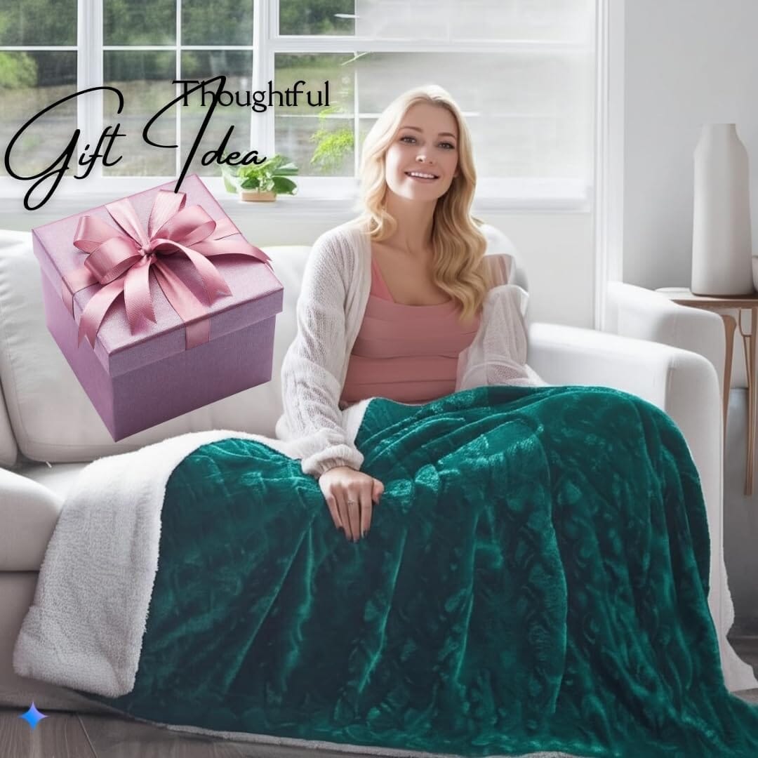  DaDa Bedding Collection DaDa Bedding Mermaid Scales Emerald Green Blue w/ Sherpa Backside Faux Fur Throw Blanket (BL-171805) by DaDa Bedding Collection - 50