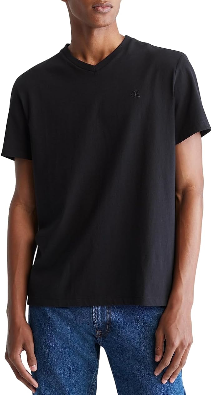  Calvin Klein Short Sleeves Smooth Solid V-Neck Tee - Black Beauty - Bonton