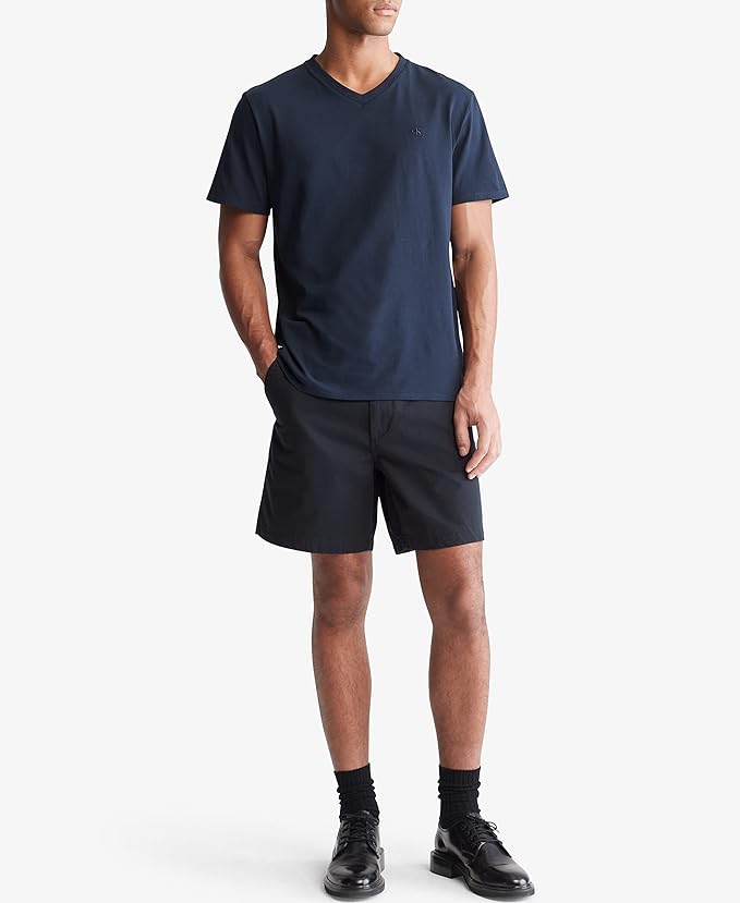  Calvin Klein Short Sleeves Smooth Solid V-Neck Tee - Dark Sapphire - Bonton