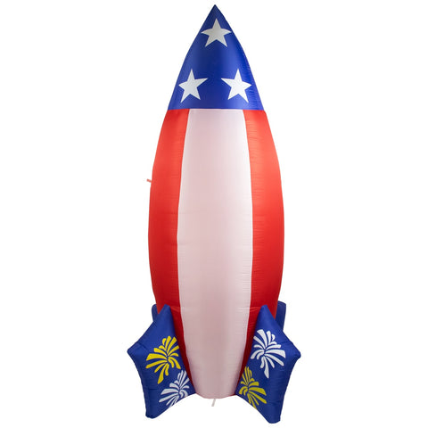 LED Lighted Inflatable Americana Rocket Outdoor Decoration - 8' - Clear Lights