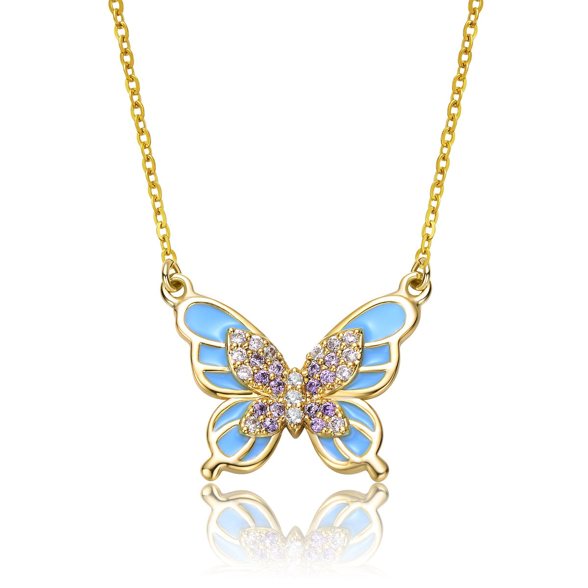  Rachel Glauber RG Kids 14k Yellow Gold Plated With Shades of Amethyst Cubic Zirconia Blue Enamel Butterfly Pendant Necklace - Amethyst+WCZ - Bonton