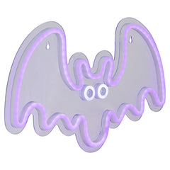 LED Lighted Neon Style Bat Halloween Window Silhouette - 15" - Purple