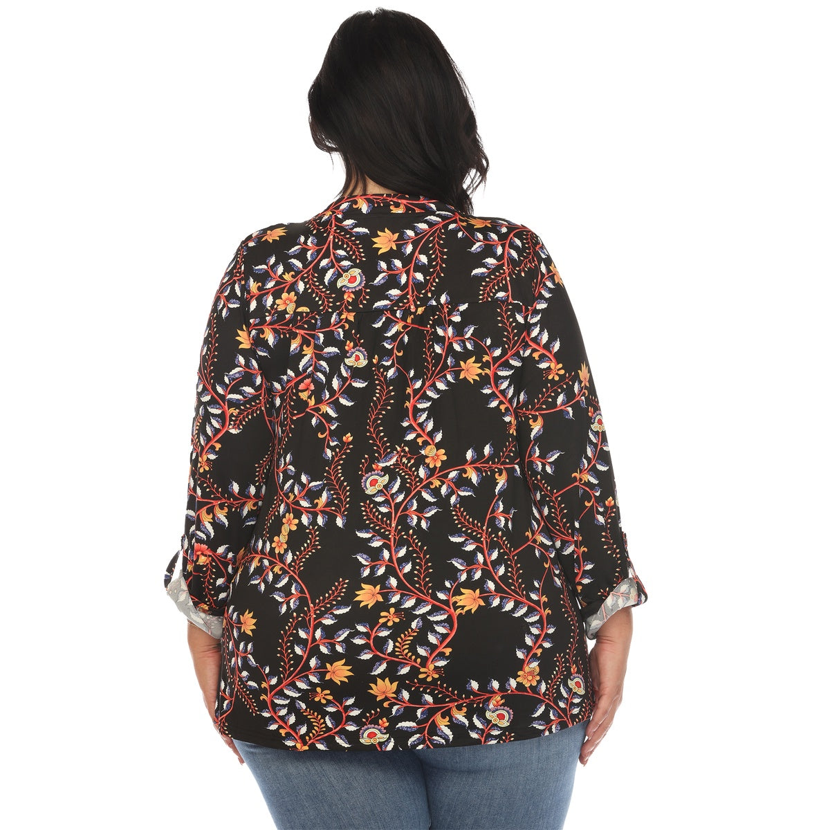  White Mark Plus Size Paisley Button Front Tunic Top - 1X - Bonton