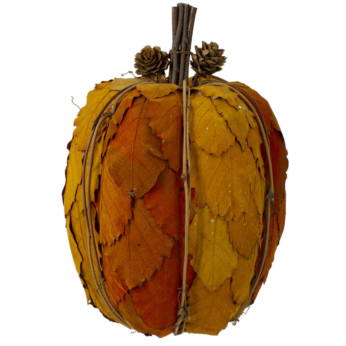  Northlight Fall Harvest Pumpkin With Layered Leaves and Pinecones - 9.75