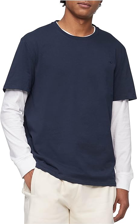  Calvin Klein Short Sleeves Smooth Cotton Solid Crewneck Tee - Dark Sapphire - Bonton