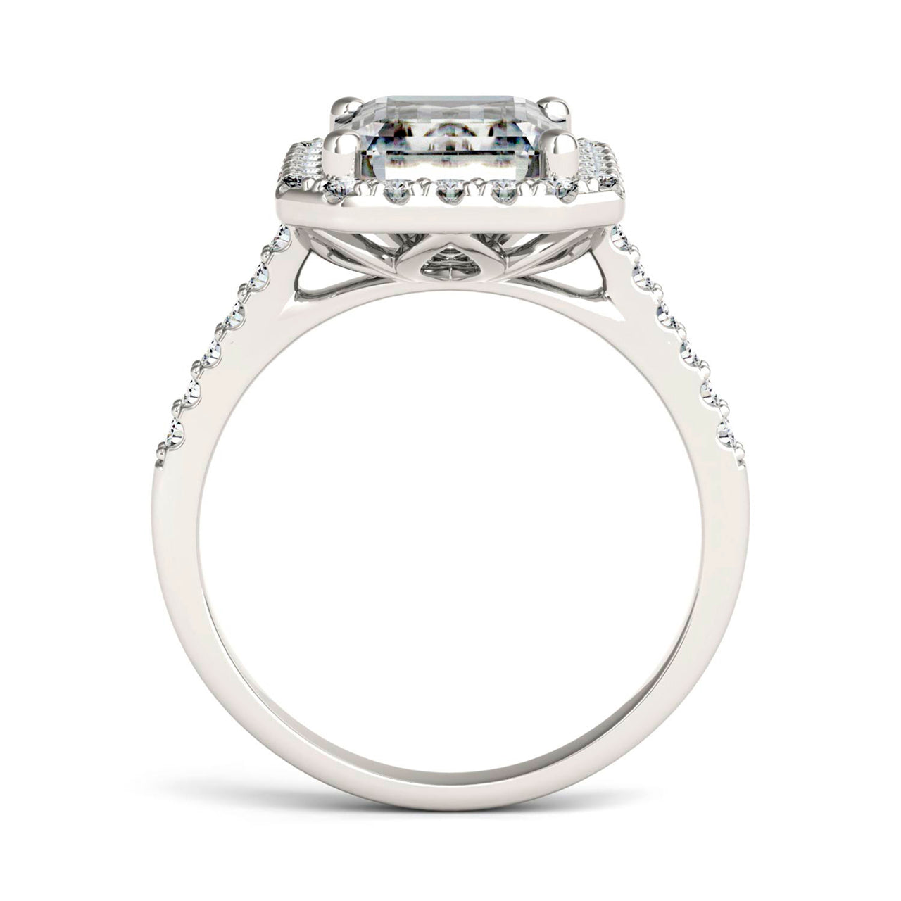  Charles & Colvard Charles & Colvard 4.06cttw Moissanite Emerald Cut Halo Engagement Ring - White Gold - Bonton