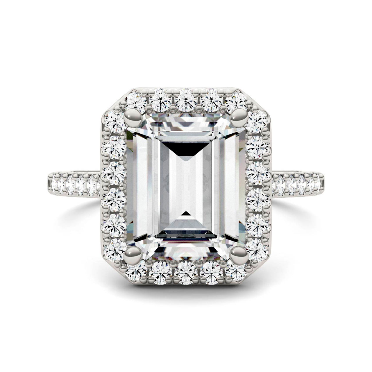  Charles & Colvard Charles & Colvard 4.06cttw Moissanite Emerald Cut Halo Engagement Ring - White Gold - Bonton