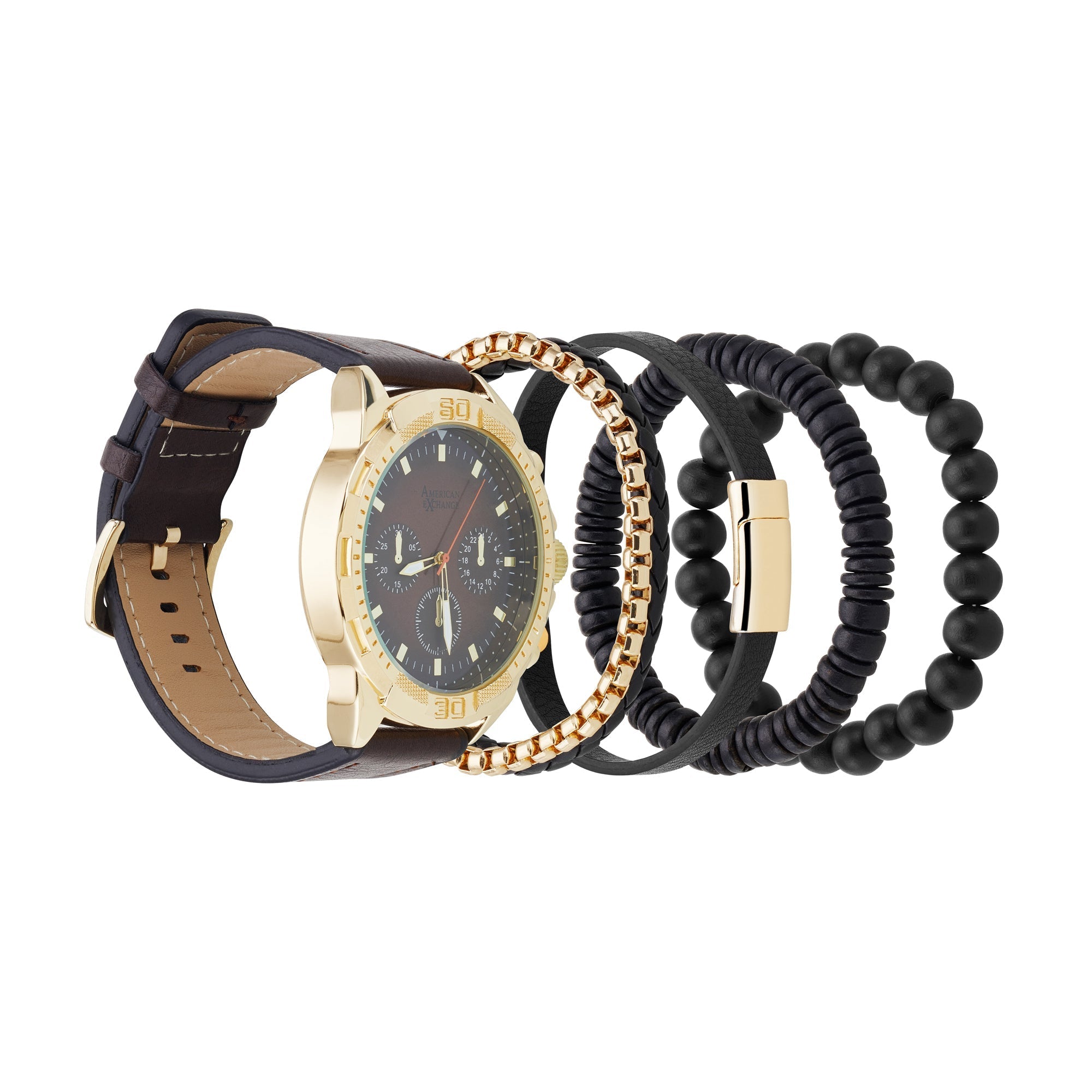  American Exchange Analog Watch-Beaded Stackable Bracelet Set - Brown - Bonton