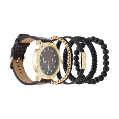 Analog Watch-Beaded Stackable Bracelet Set