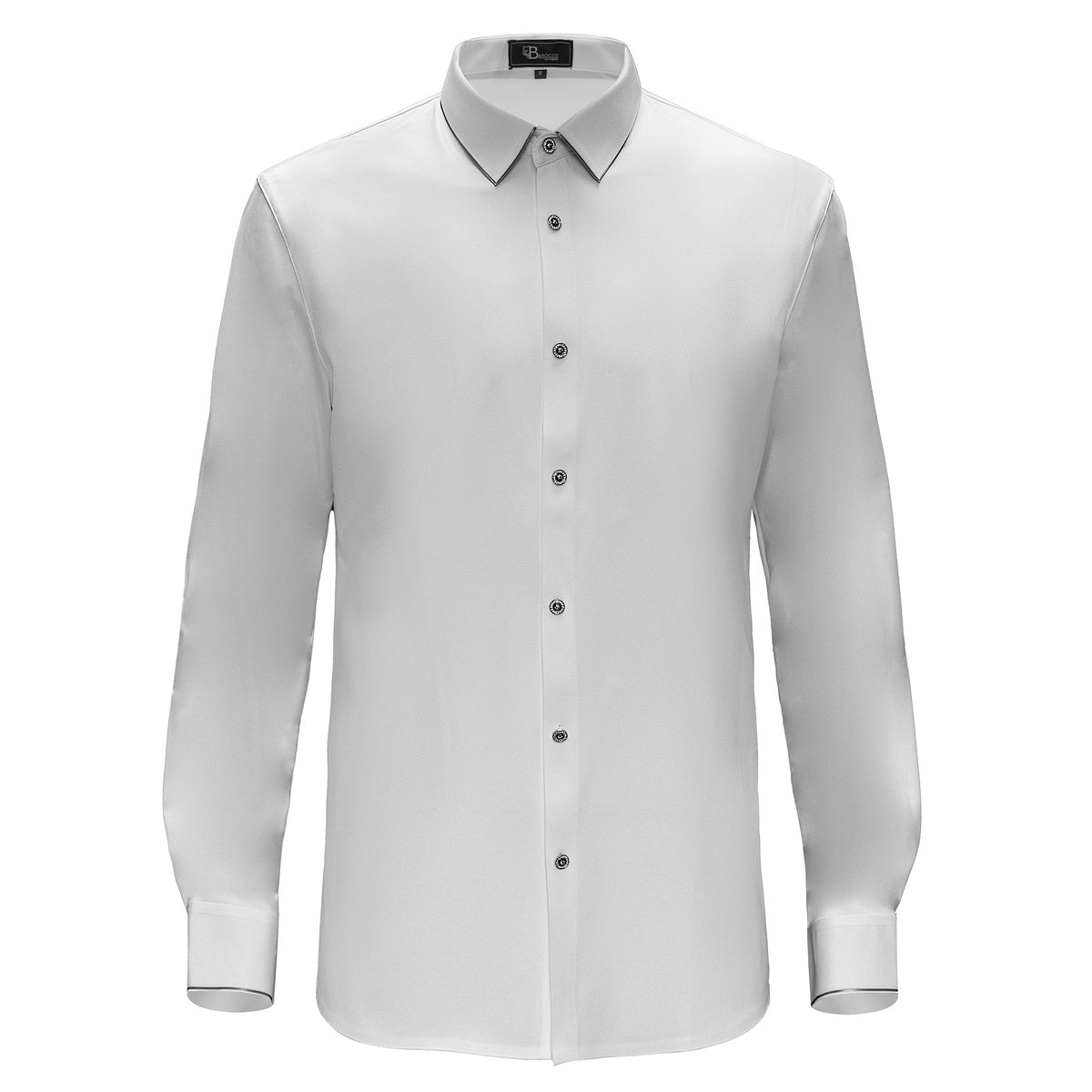  Barocco Imperial Essence Button-Up Shirt WHITE/SILVER - WHITE/SILVER - Bonton