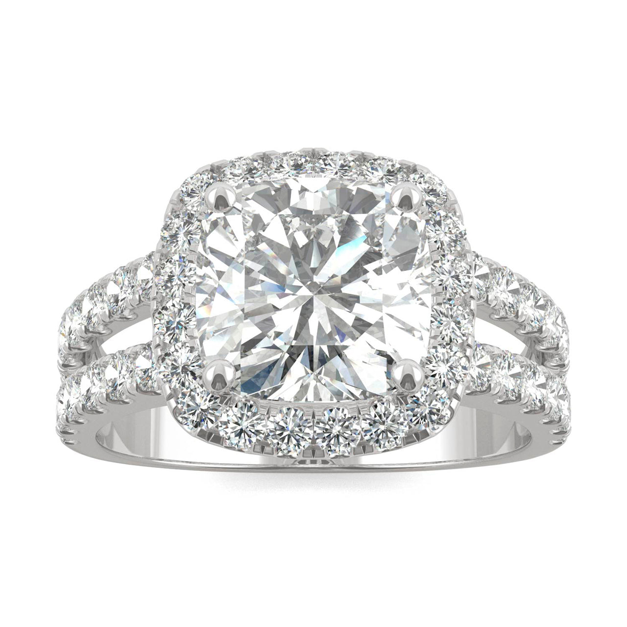  Charles & Colvard Charles & Colvard 4.24cttw Moissanite Cushion Halo Engagement Ring - White Gold - Bonton