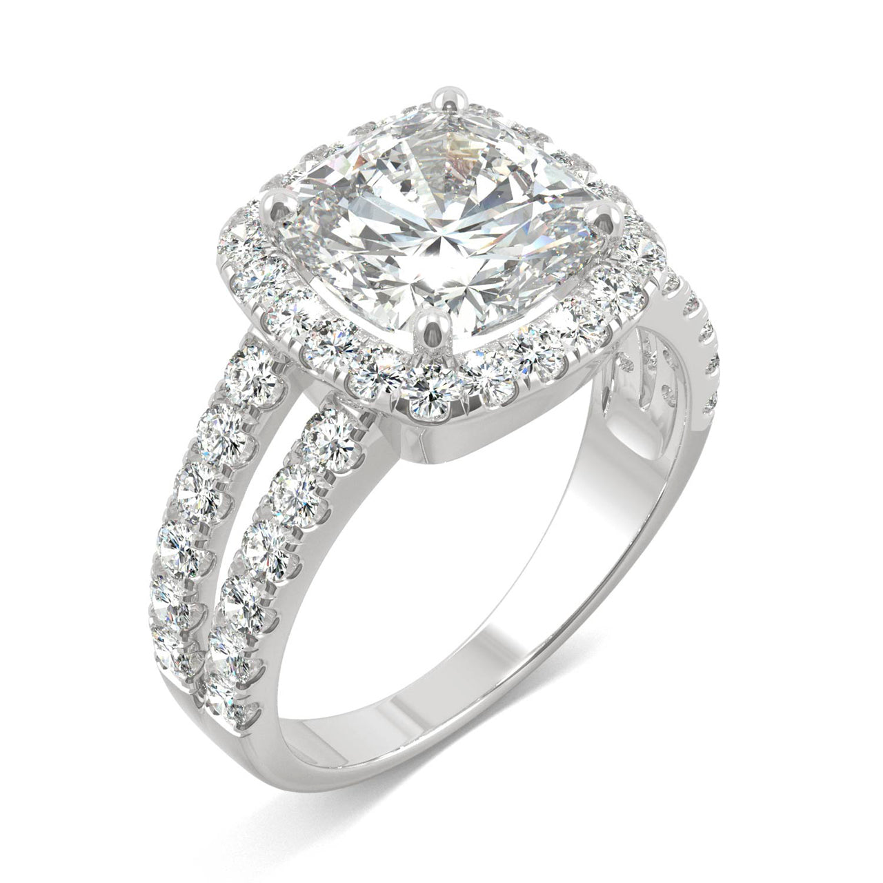  Charles & Colvard Charles & Colvard 4.24cttw Moissanite Cushion Halo Engagement Ring - White Gold - Bonton