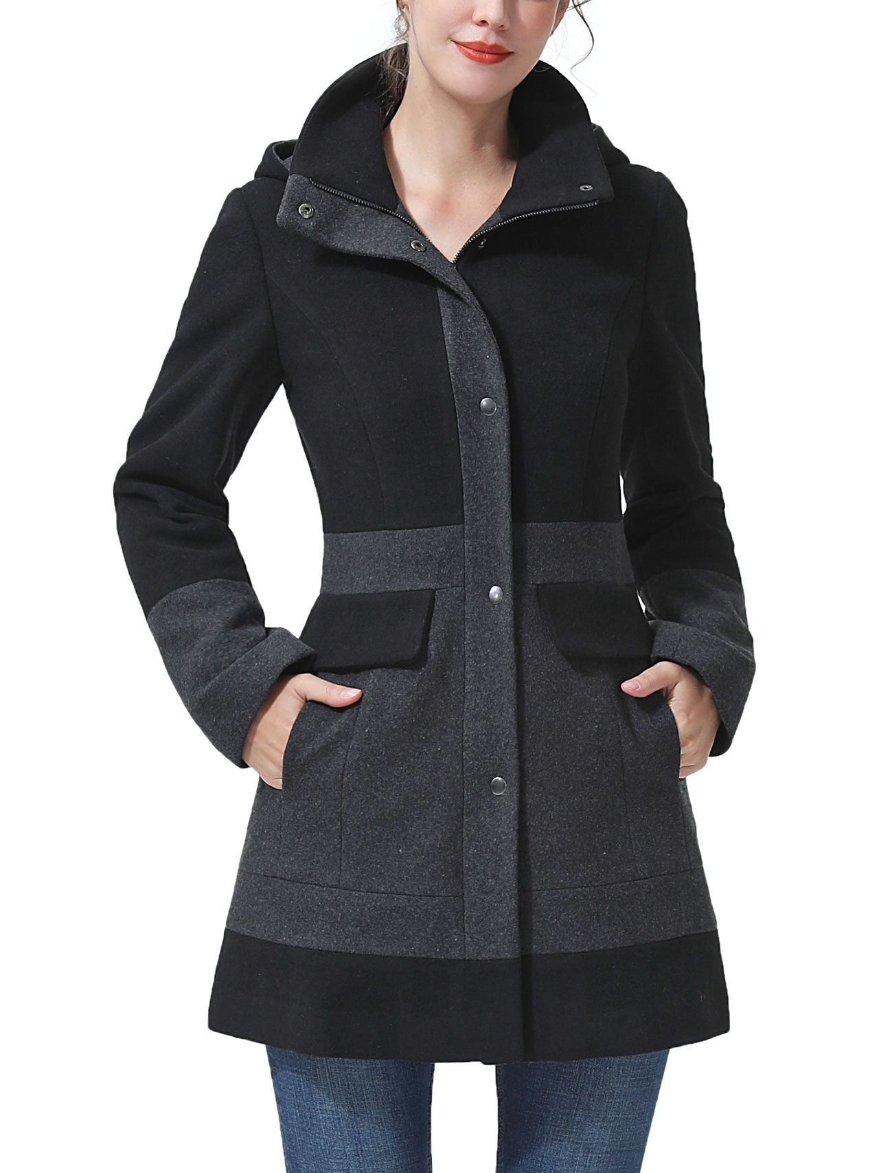  BGSD Women's Gia Hooded Wool Coat - Black/Gray - Bonton