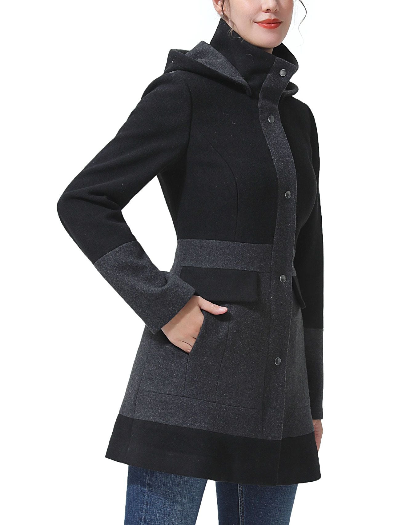  BGSD Women's Gia Hooded Wool Coat - Black/Gray - Bonton