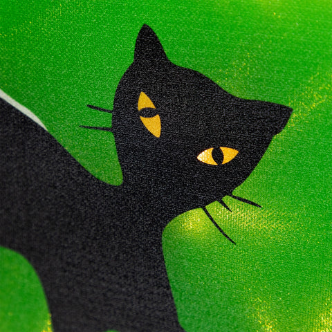 Lighted Cat Halloween Window Silhouette - 13.75" - Green - Clear Lights