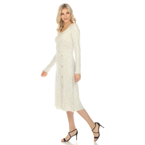 Women's Crew Neck Fit and Flare Sweater Midi Dress