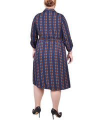 Plus Size 3/4 Roll Tab Sleeve Shirtdress