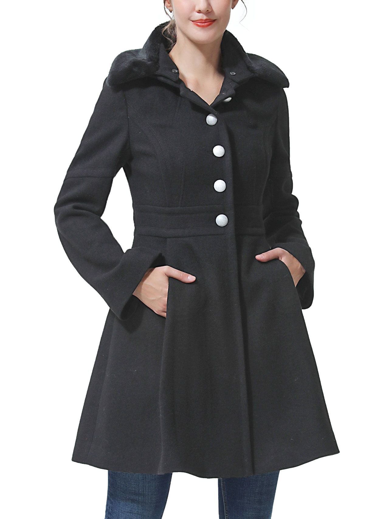  BGSD Women's Zoe Fit & Flare Hooded Wool Coat - Black - Bonton