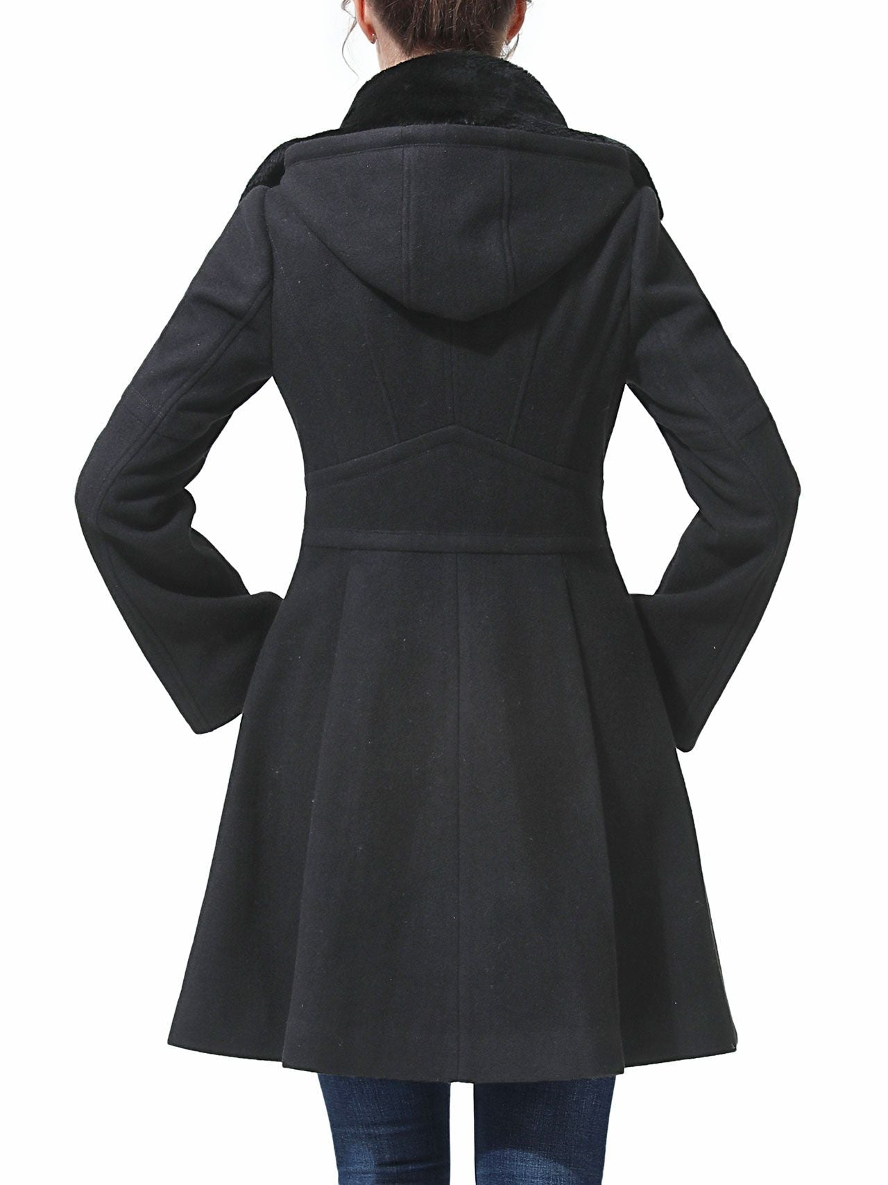  BGSD Women's Zoe Fit & Flare Hooded Wool Coat - Black - Bonton