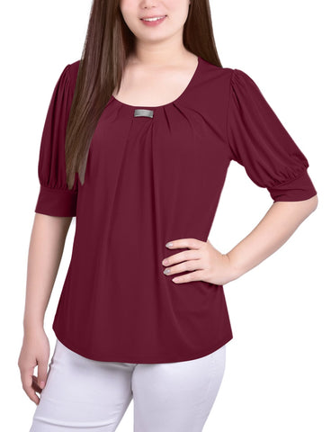 Short Sleeve Balloon Sleeve Top With Hardware