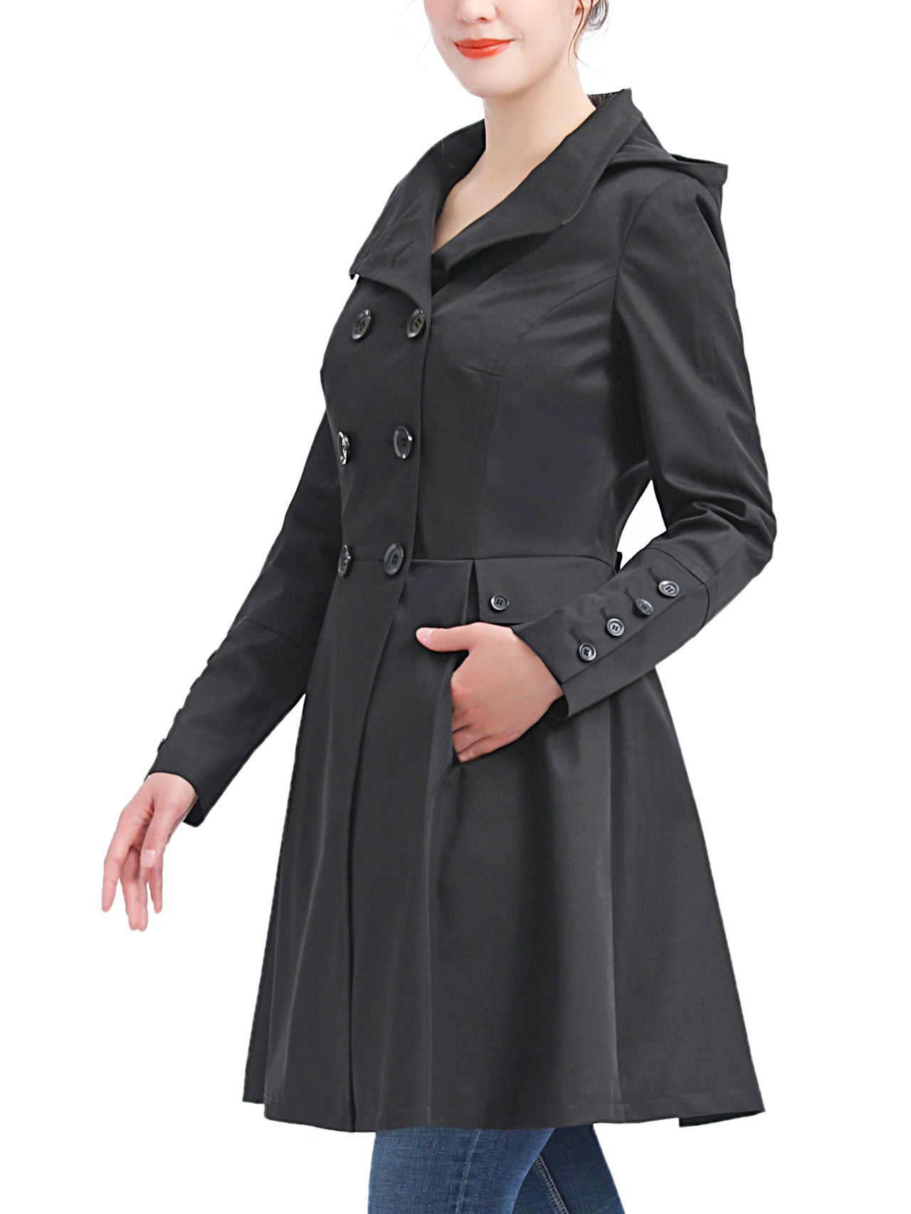  BGSD Women's Kayla Water-Resistant Hooded Mid Length Trench Coat - Black - Bonton