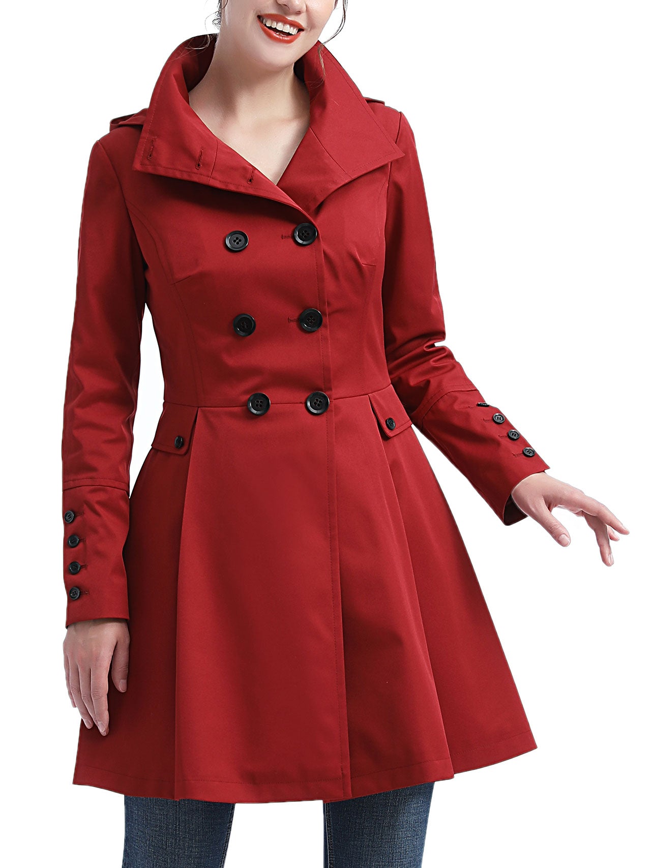  BGSD Women's Kayla Water-Resistant Hooded Mid Length Trench Coat - Red - Bonton