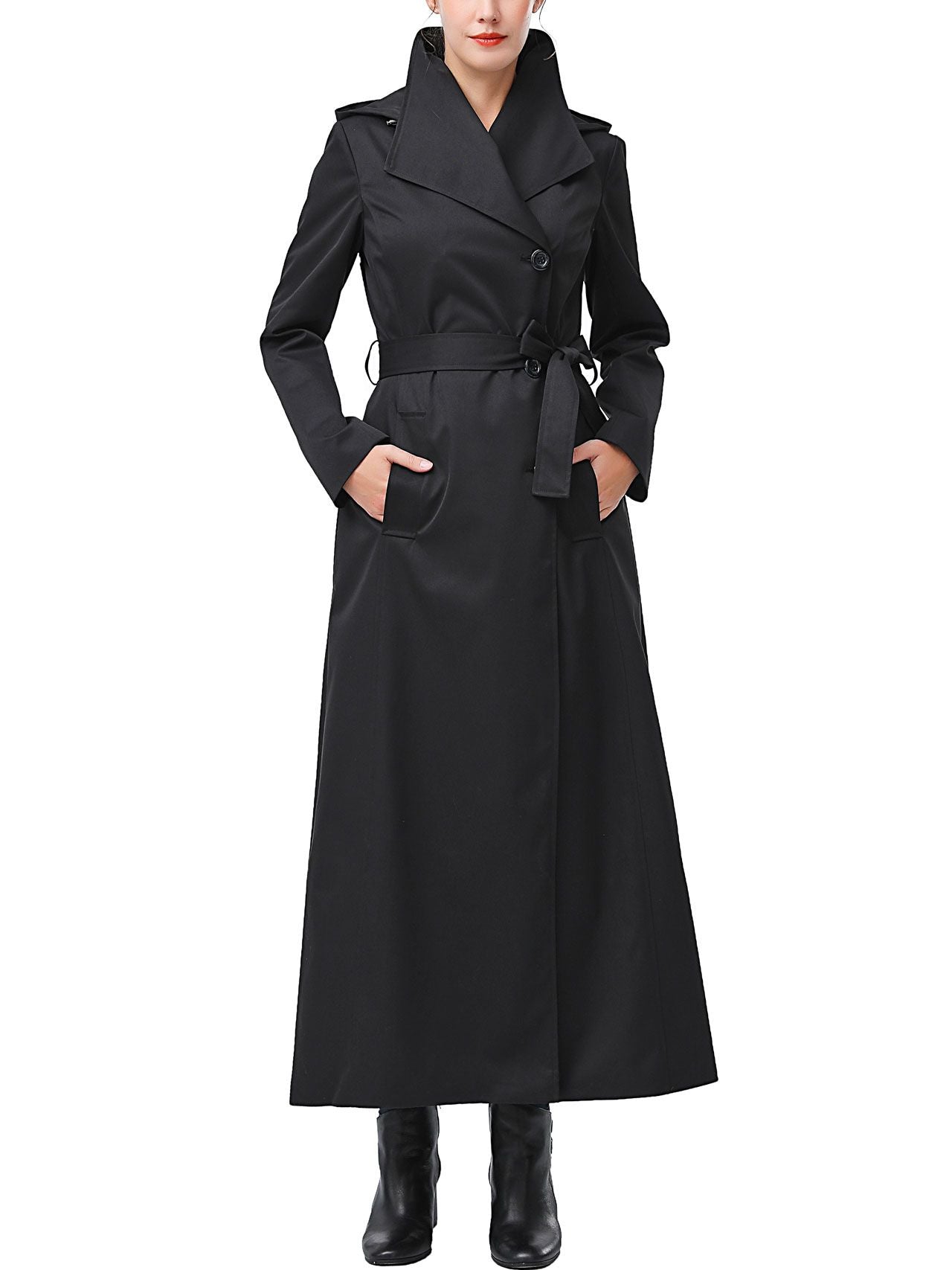  BGSD Women's Jessica Water-Resistant Hooded Long Trench Coat - Black - Bonton