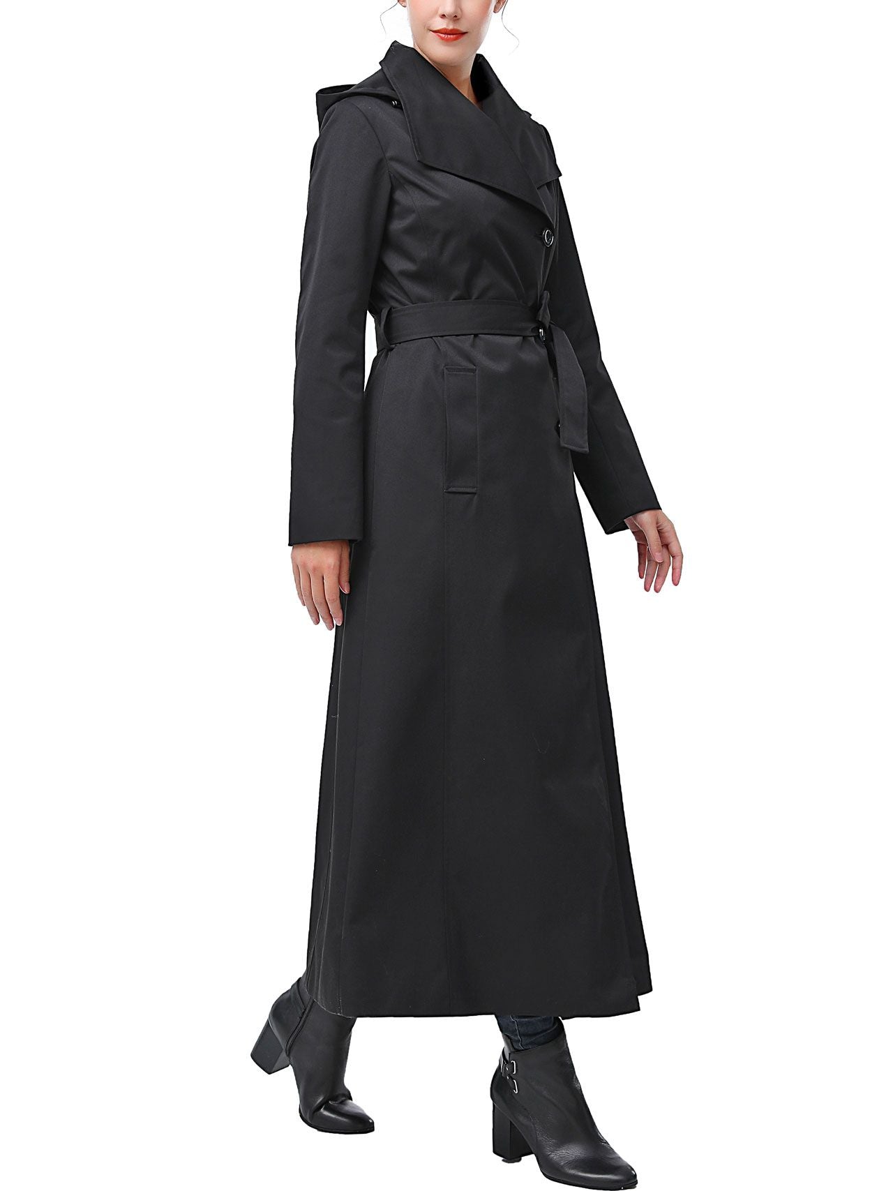  BGSD Women's Jessica Water-Resistant Hooded Long Trench Coat - Black - Bonton