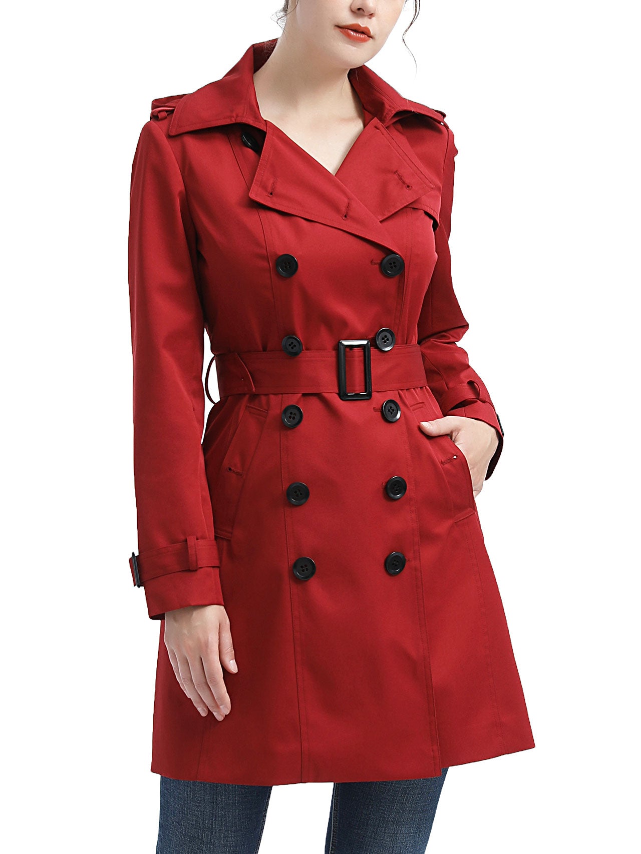  BGSD Women's Alexa Water-Resistant Classic Hooded Trench Coat - Red - Bonton