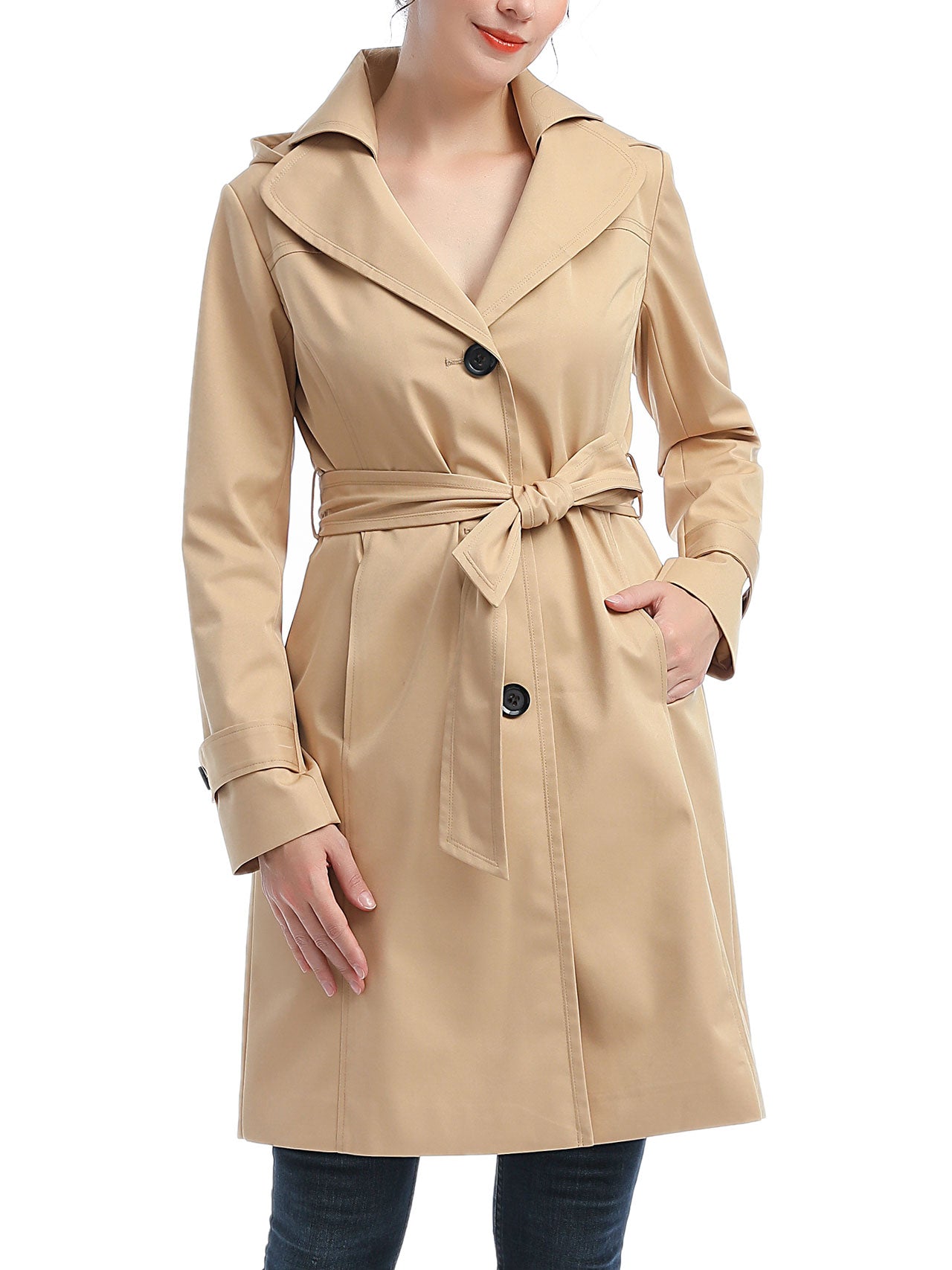  BGSD Women's Eva Water-Resistant Hooded Trench Coat - Tan - Bonton