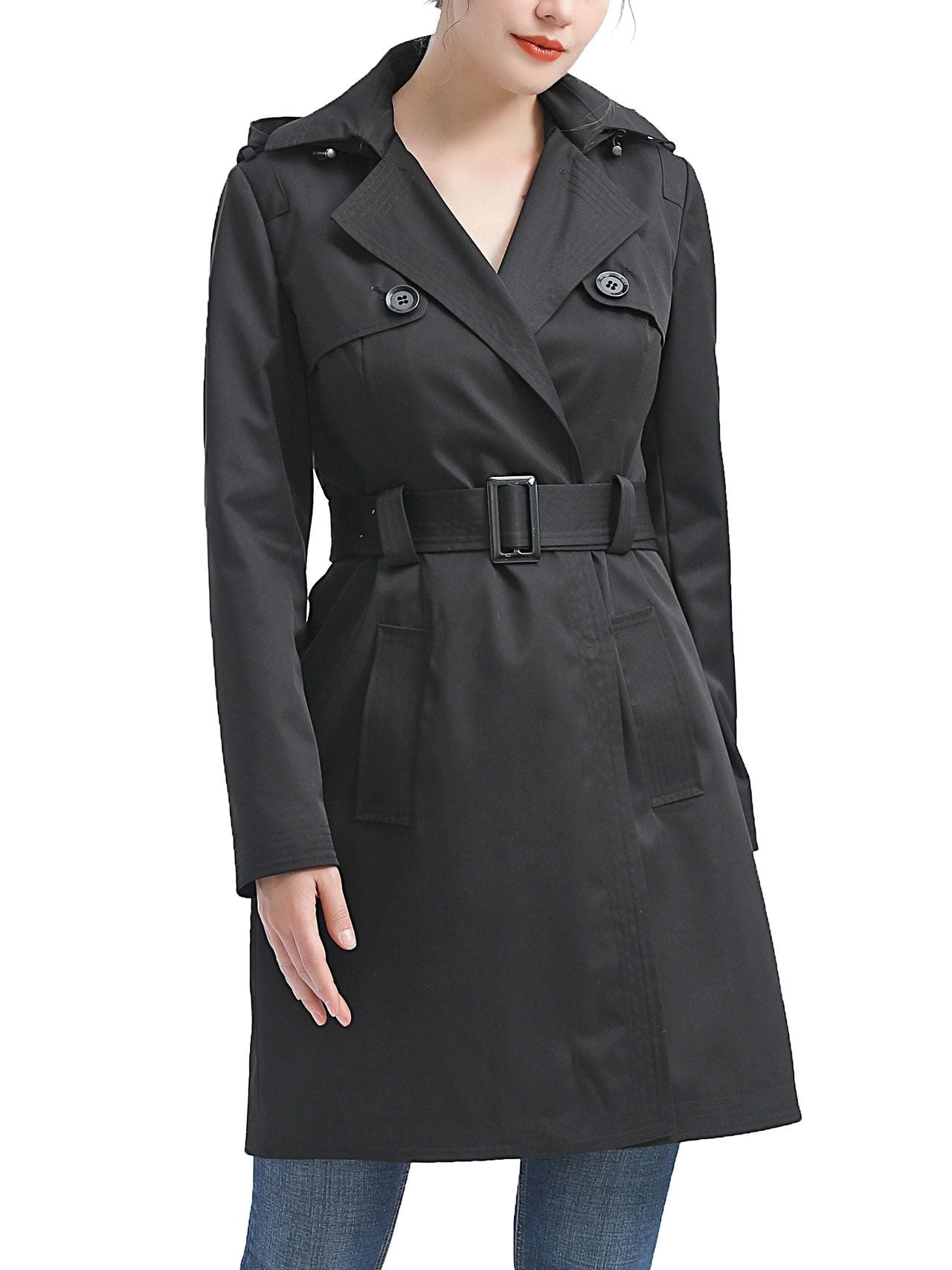  BGSD Women's Gabby Water-Resistant Hooded Trench Coat - Black - Bonton