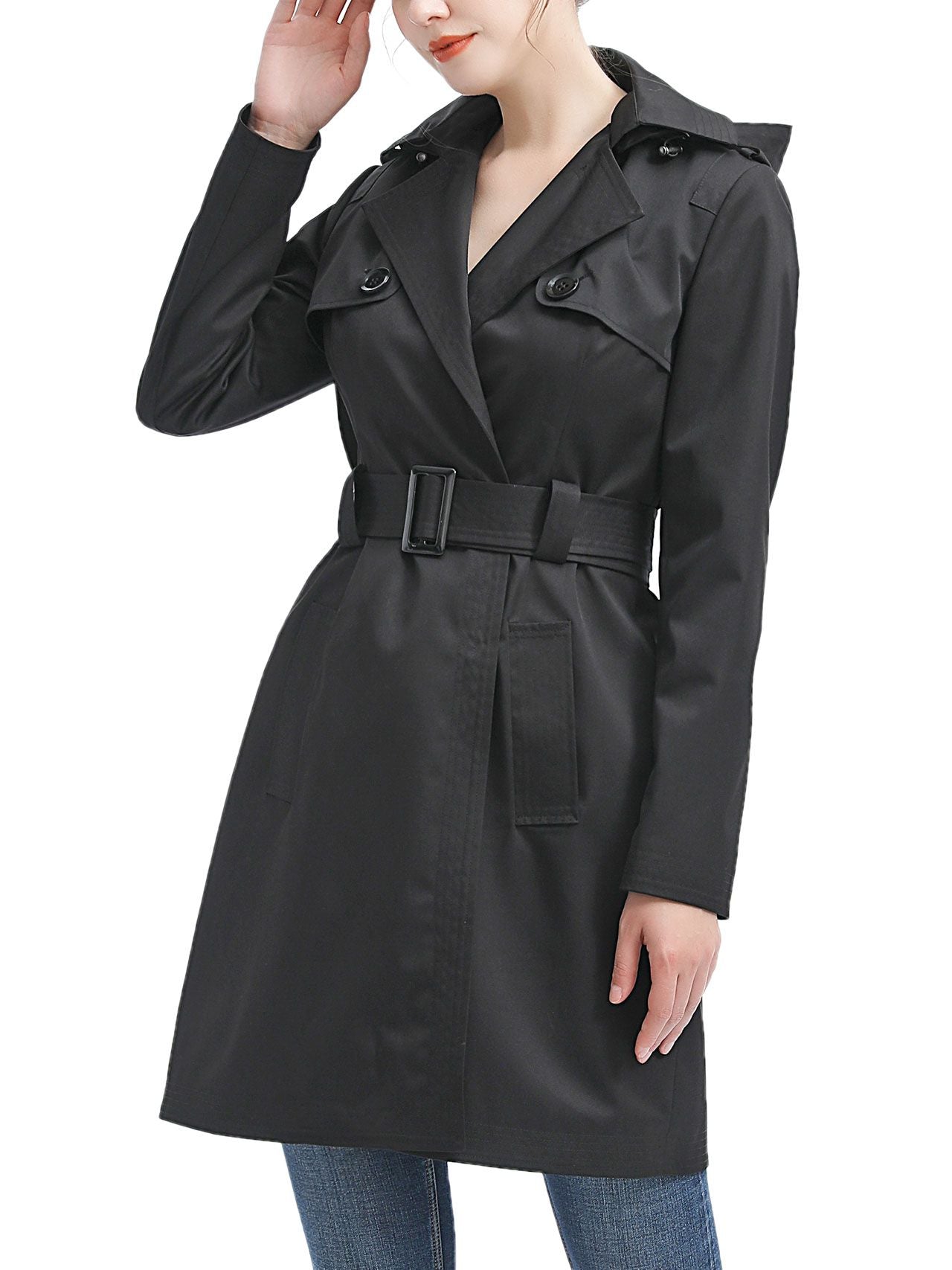  BGSD Women's Gabby Water-Resistant Hooded Trench Coat - Black - Bonton