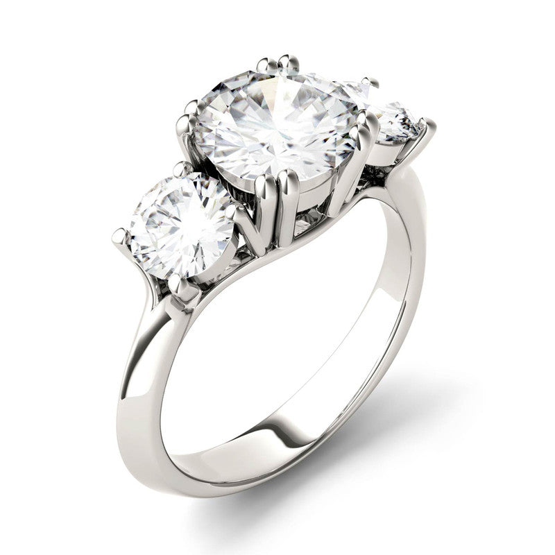  Charles & Colvard Charles & Colvard 3.10cttw Moissanite Three Stone Ring - White Gold - Bonton