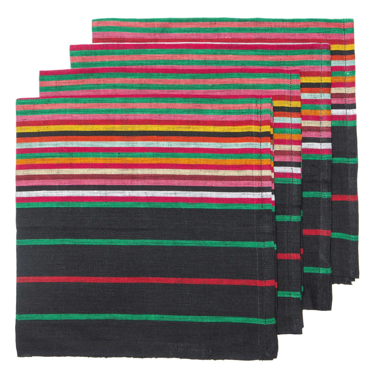  Caravan Multi Stripes Napkins 20x20 - Set of 4 - Black - Bonton