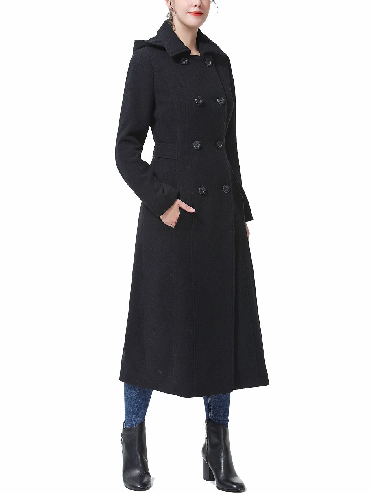  BGSD Women's Lea Hooded Full Length Long Wool Coat - Black - Bonton