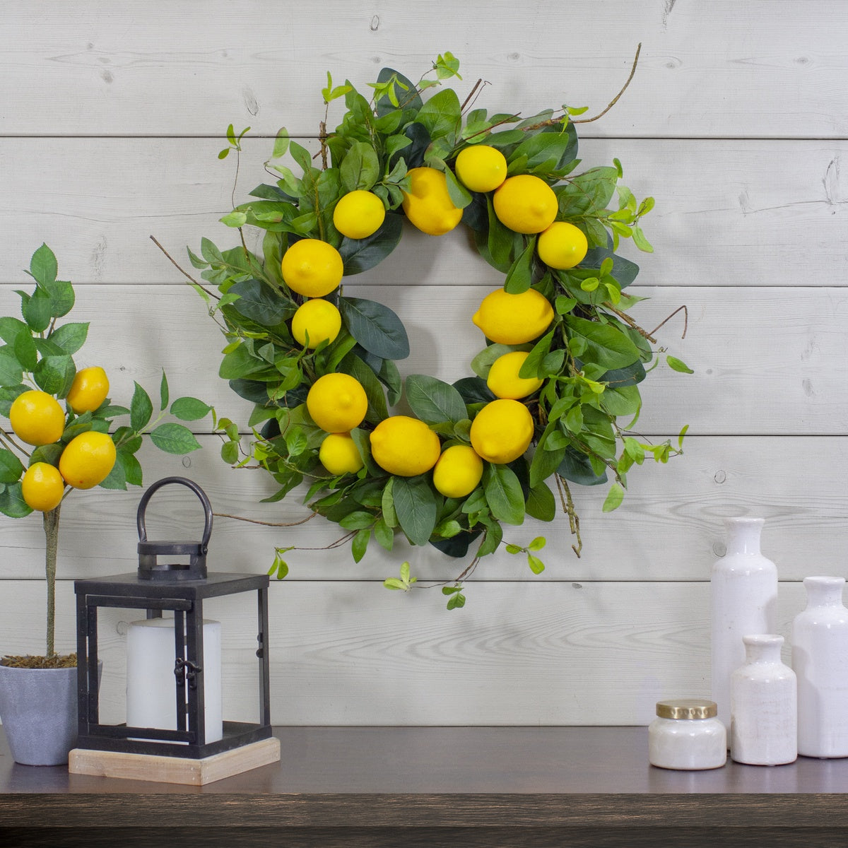  Northlight Lemons and Assorted Foliage Spring Wreath  Yellow and Green 20