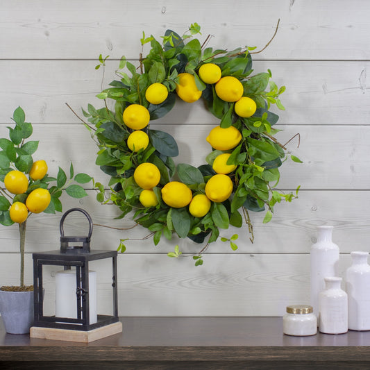 Lemons and Assorted Foliage Spring Wreath  Yellow and Green 20"